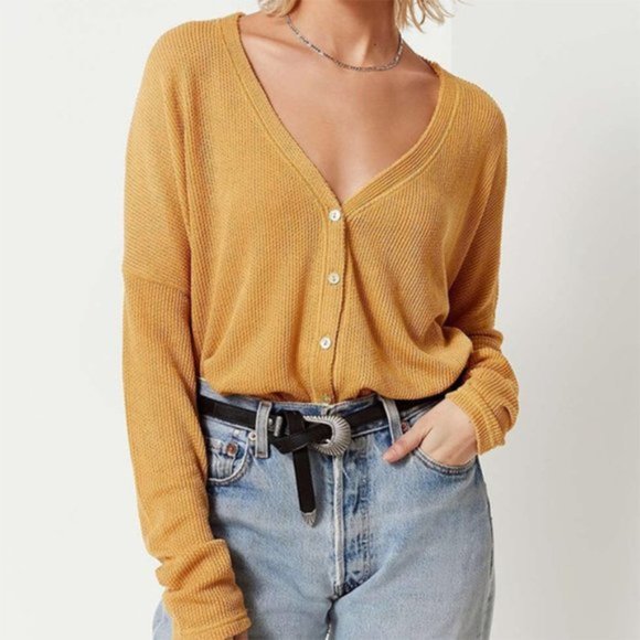 Urban Outfitters Sweaters - Urban Outfitters Courtney Slouchy Cardigan Long Sleeve Yellow Gold Mustard M